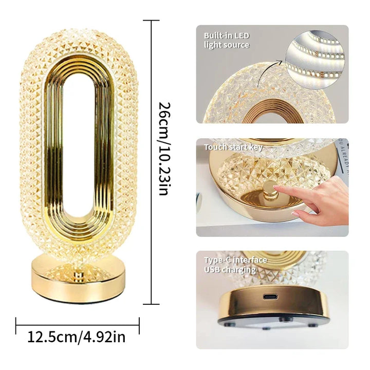 Moderne Luxus Oval USB Wiederaufladbare Kristall Tischlampe – Dimmbares LED Nachtlicht für Schlafzimmer, Wohnzimmer und Nachttischdekoration