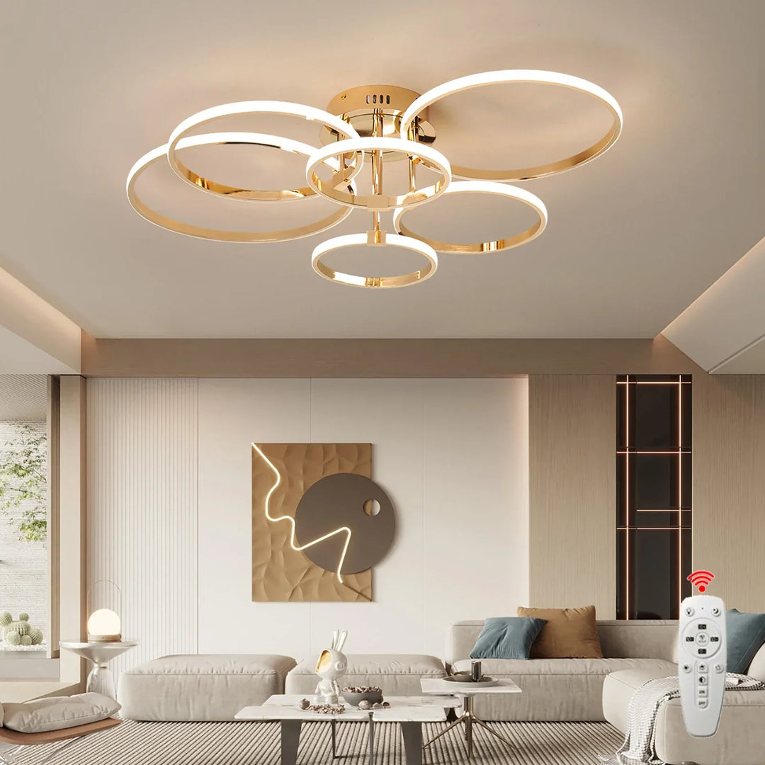 Moderner LED-Deckenleuchter – Dimmbares Licht mit Fernbedienung & App-Steuerung, Gold/Chrom/Schwarz Finish, für Wohnzimmer & Schlafzimmer