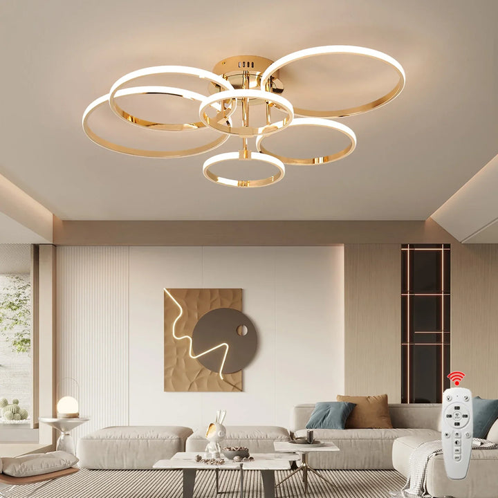 Moderner LED-Deckenleuchter – Dimmbares Licht mit Fernbedienung & App-Steuerung, Gold/Chrom/Schwarz Finish, für Wohnzimmer & Schlafzimmer