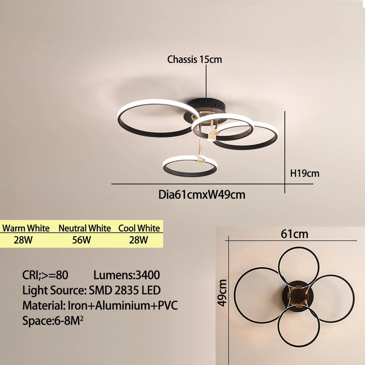 Moderner LED-Deckenleuchter – Dimmbares Licht mit Fernbedienung & App-Steuerung, Gold/Chrom/Schwarz Finish, für Wohnzimmer & Schlafzimmer