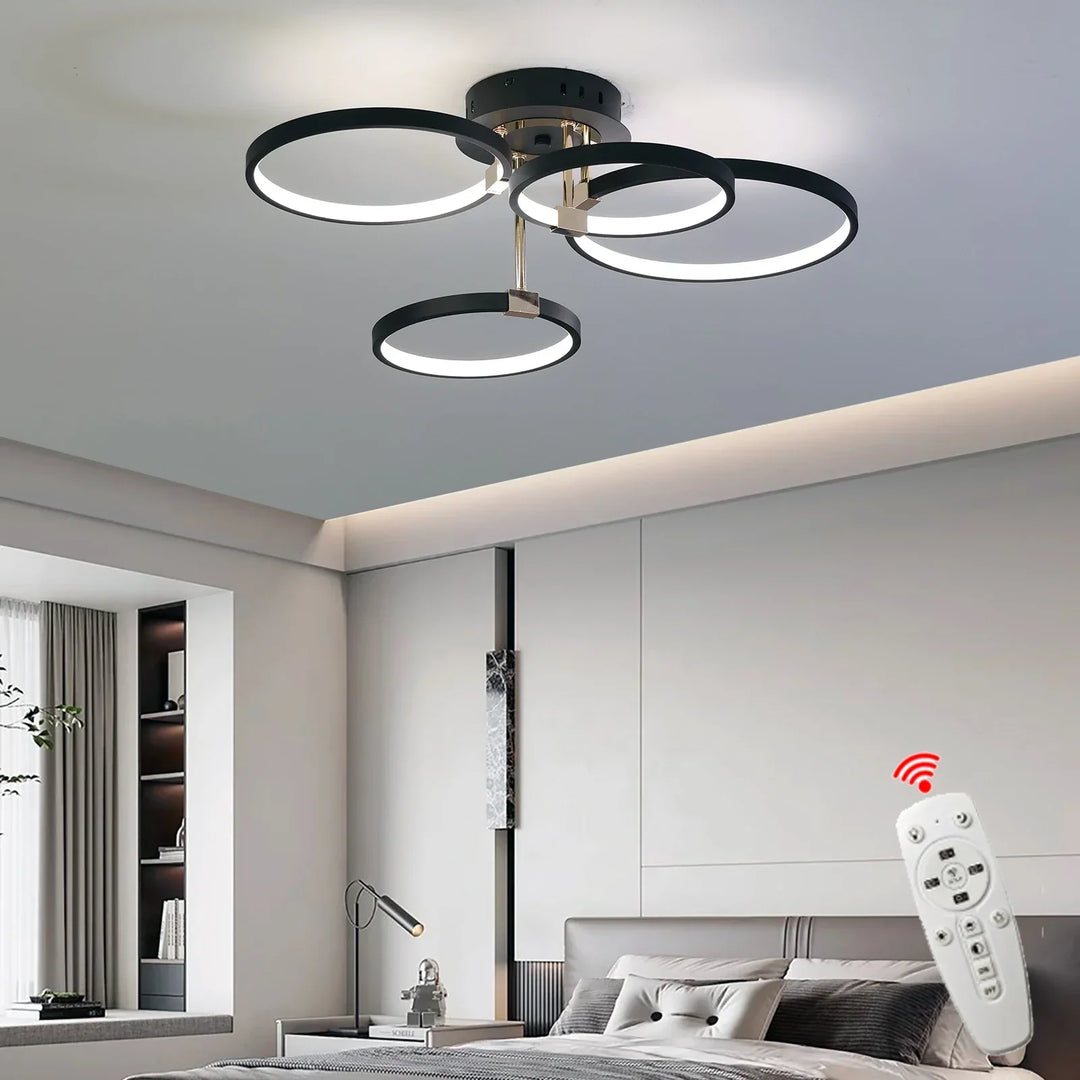 Moderne dimmbare LED-Deckenleuchte – 4/6-Ring-Kronleuchter mit Fernbedienung, einstellbare Farbtemperatur für Wohnzimmer, Schlafzimmer und Esszimmer