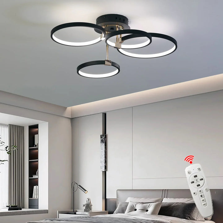 Moderne dimmbare LED-Deckenleuchte – 4/6-Ring-Kronleuchter mit Fernbedienung, einstellbare Farbtemperatur für Wohnzimmer, Schlafzimmer und Esszimmer