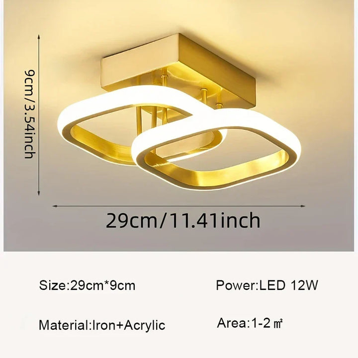 Moderne Nordische Deckenleuchte – Einfache & Elegante LED-Leuchte für Schlafzimmer, Flur, Veranda und Balkon – 1 Lichtquelle, Berührung Ein/Aus-Schalter, Gold-Finish