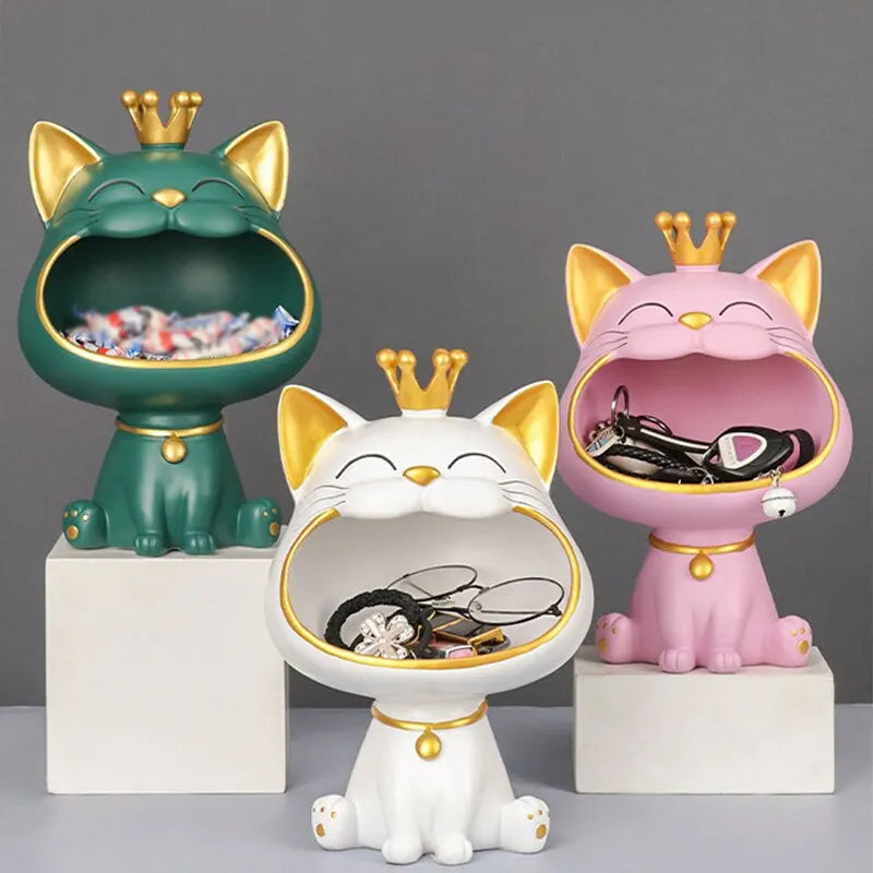 Fortune Crown Big Mouth Cat Eingang Schlüsselhalter Dekoratives Ornament, Leichte Luxus Einweihungsgeschenk Skulptur