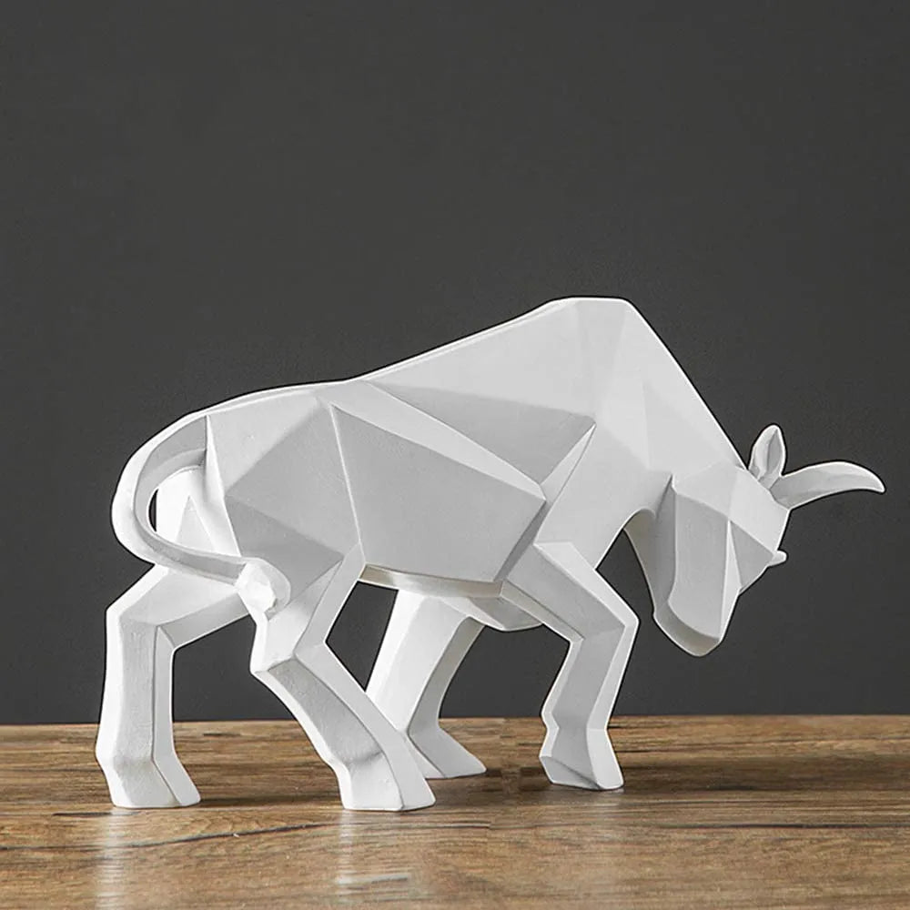 Moderne geometrische Stierstatue, Ornament, Café, Stierskulpturen, Tierfiguren, abstrakte Hotel-Hausschmuck