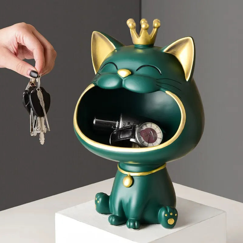 Fortune Crown Big Mouth Cat Eingang Schlüsselhalter Dekoratives Ornament, Leichte Luxus Einweihungsgeschenk Skulptur