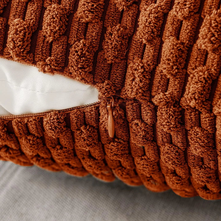 Weiches geripptes Samt Dekokissen mit Streifen im Boho-Stil für Sofa und Bett