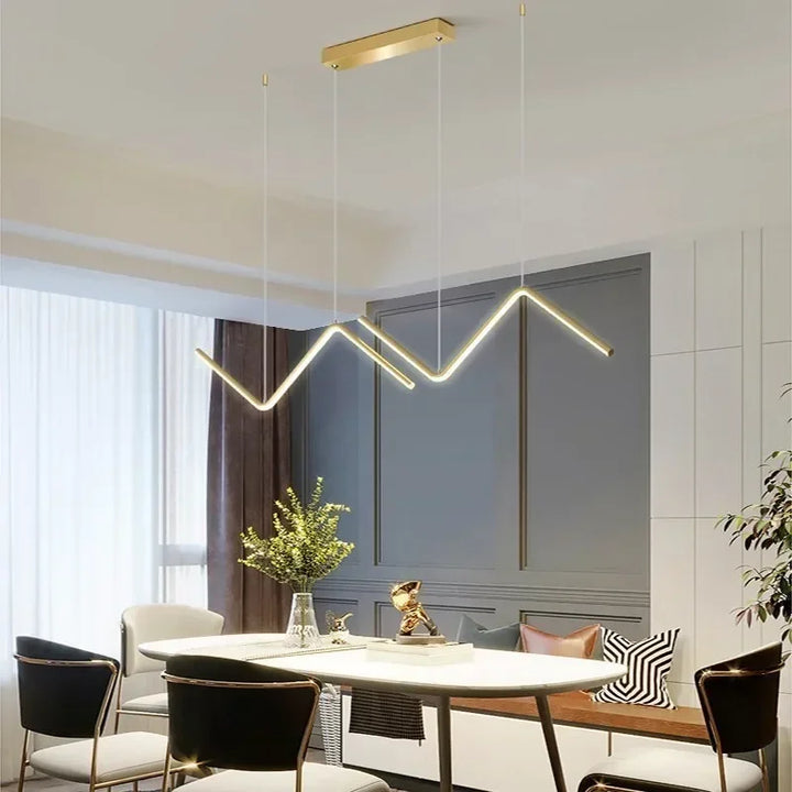 Moderne LED Pendelleuchte – Nordischer Gold-Kronleuchter für Küche, Esszimmer und Restaurant, Z-Form Design mit Fernbedienung
