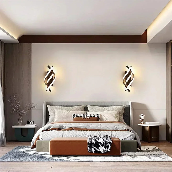 Moderne LED-Wandleuchte – Gekrümmtes Spiraldesign, Up & Down Wandleuchte für Wohnzimmer, Schlafzimmer, Küche und Badezimmer, Schwarz, Gold & Weiß