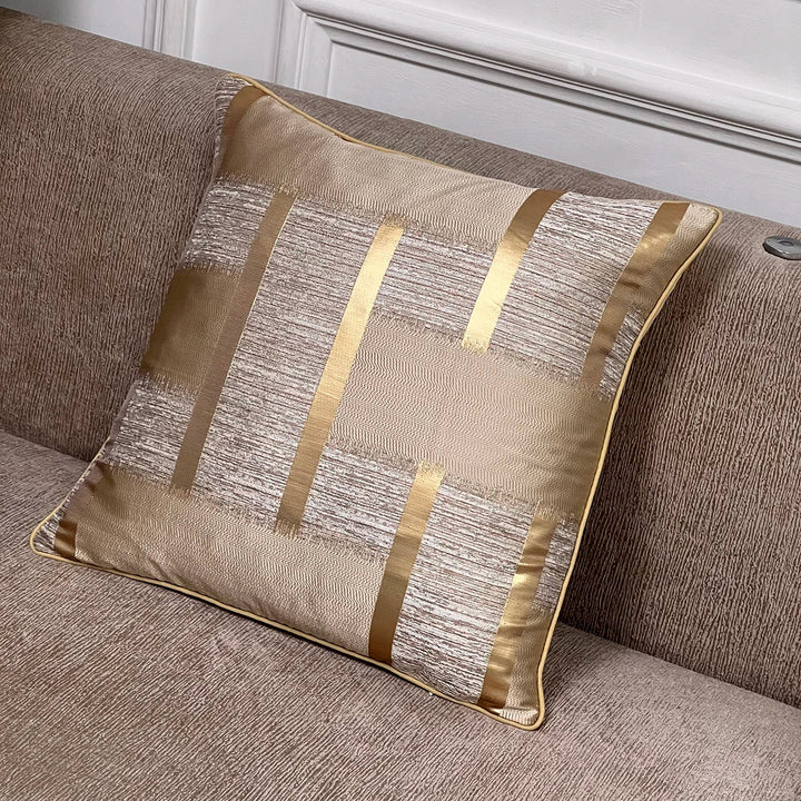 Glänzende Goldene Silberne Streifen Jacquard Kissenbezüge 45x45cm Kissenbezüge Quadratische Bezüge Für Sofa Wurfkissen Leichte Luxuriöse Nordische Wohnkultur