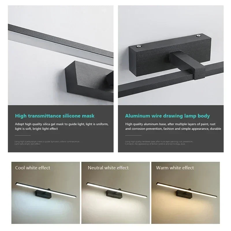 Moderne LED-Wandlampe – Drei-Farben-Badezimmer-Wandleuchte mit Aluminium-Finish für Spiegel, Bad & Wohnkultur
