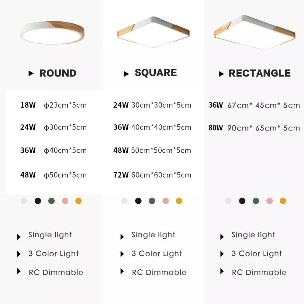 Moderne LED Oberflächenmontage-Deckenleuchte – Ultra-dünne Holzbeleuchtung mit Fernbedienung für Wohnzimmer, Balkon und Wohnkultur