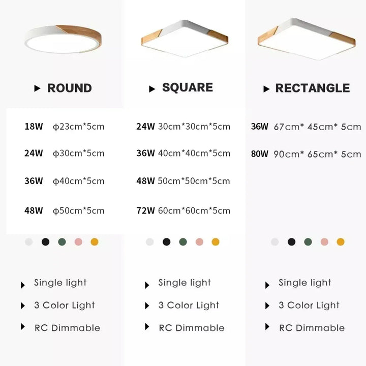 Moderne LED Oberflächenmontage-Deckenleuchte – Ultra-dünne Holzbeleuchtung mit Fernbedienung für Wohnzimmer, Balkon und Wohnkultur