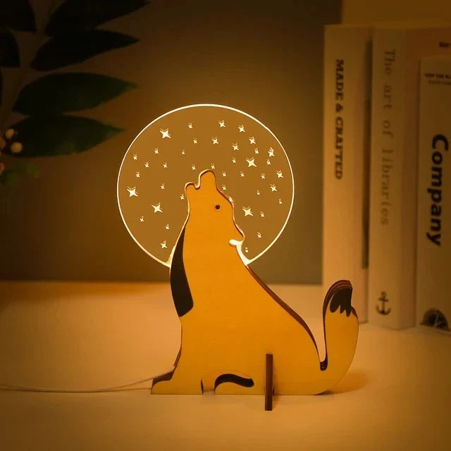Charmante Holz Tiere LED Nachttischlampen