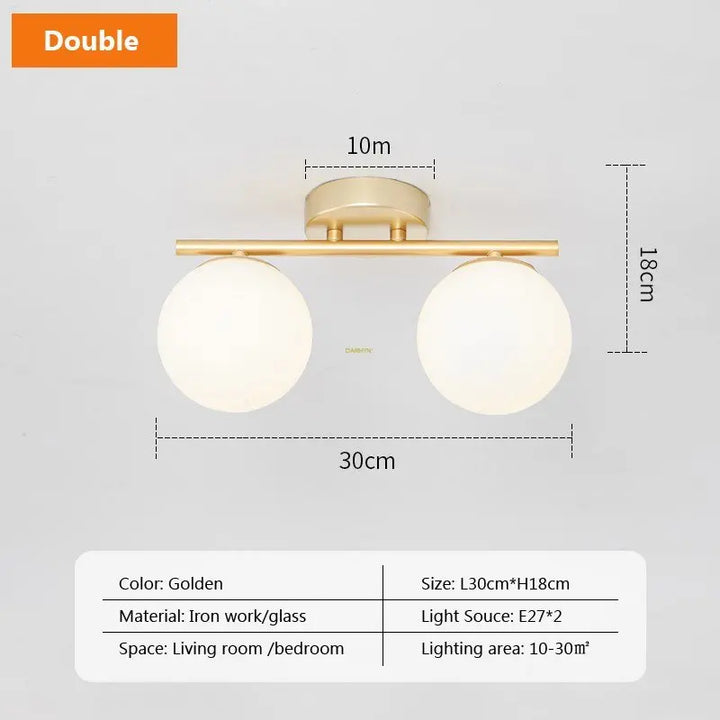 Moderne Nordische LED-Deckenleuchte – Goldene Eisen- und Glaslampe für Flur, Gang, Garderobe, Balkon und Schlafzimmer