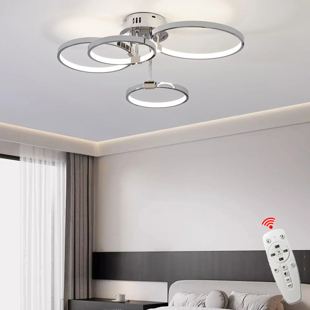 Moderne dimmbare LED-Deckenleuchte – 4/6-Ring-Kronleuchter mit Fernbedienung, einstellbare Farbtemperatur für Wohnzimmer, Schlafzimmer und Esszimmer