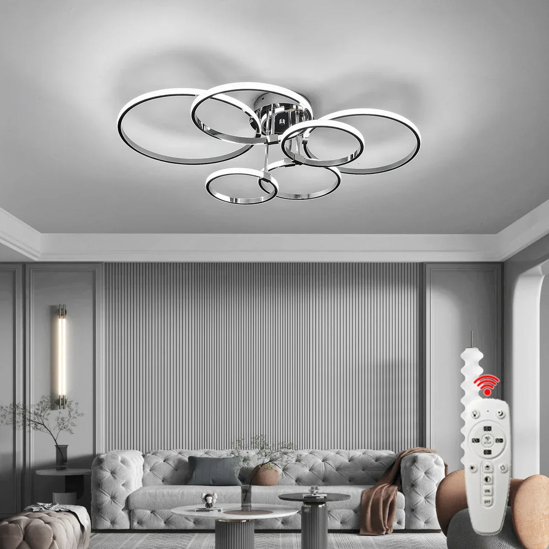 Moderner LED-Deckenleuchter – Dimmbares Licht mit Fernbedienung & App-Steuerung, Gold/Chrom/Schwarz Finish, für Wohnzimmer & Schlafzimmer