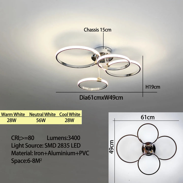 Moderner LED-Deckenleuchter – Dimmbares Licht mit Fernbedienung & App-Steuerung, Gold/Chrom/Schwarz Finish, für Wohnzimmer & Schlafzimmer