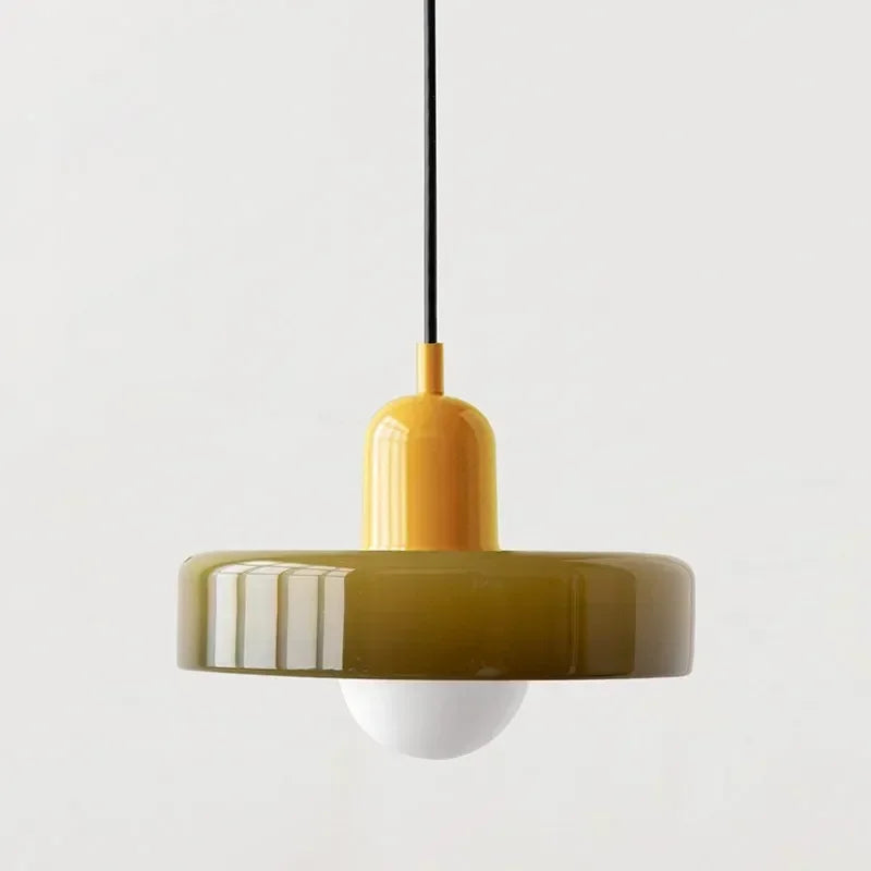 Nordic Glas Pendelleuchte – Moderne LED Hängeleuchte für Wohnzimmer, Schlafzimmer, Esszimmer und Bar, 3 Bonbonfarben
