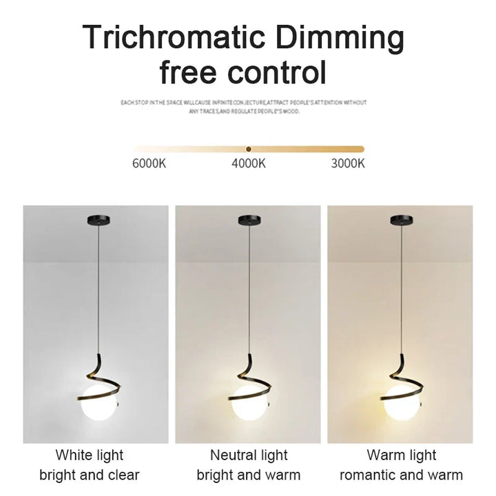 Nordic Glass LED Pendelleuchte – 3-Farben-Temperatur, 1-Wege-Hängeleuchte für Esszimmer, Schlafzimmer und Wohnzimmer Dekor (5-10 qm Abdeckung)