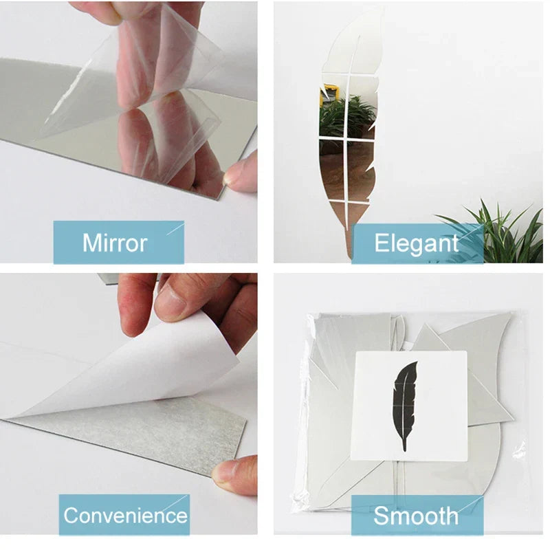 3D Feder Kunst Spiegel Wandaufkleber