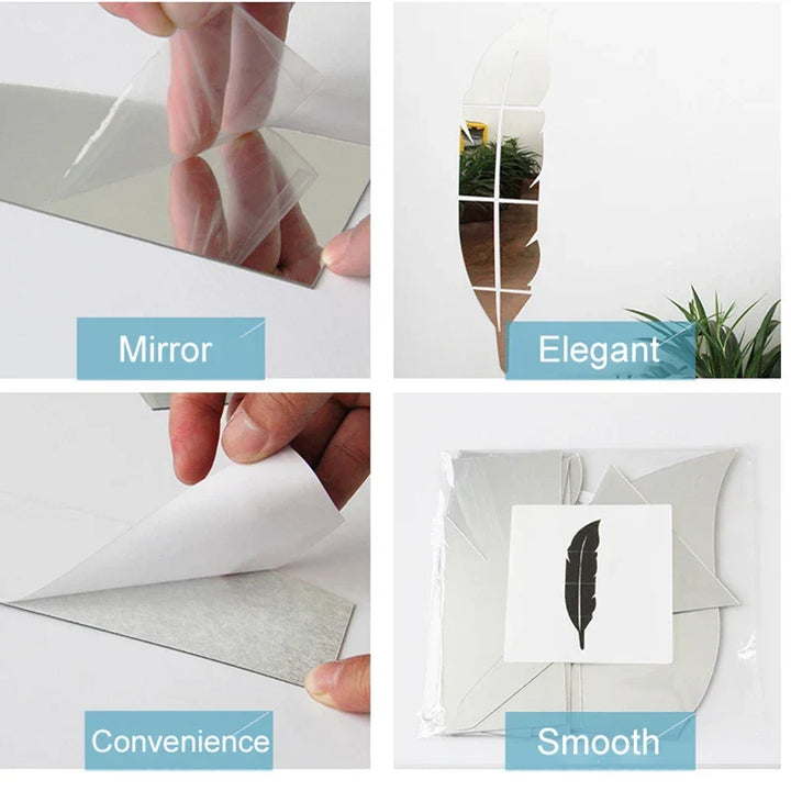 3D Feder Kunst Spiegel Wandaufkleber