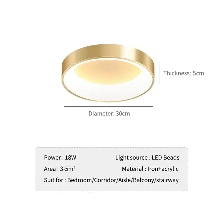 Moderne LED-Deckenleuchte – Dimmbare goldene Aufbaulampe für Schlafzimmer, Arbeitszimmer, Balkon und Flur