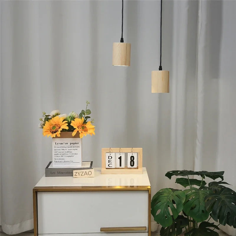 Moderne Holz-Pendelleuchte – Nordic Style Massivholzlampe für Wohnzimmer, Schlafzimmer, Bar und Restaurant, E27 Lampenfassung