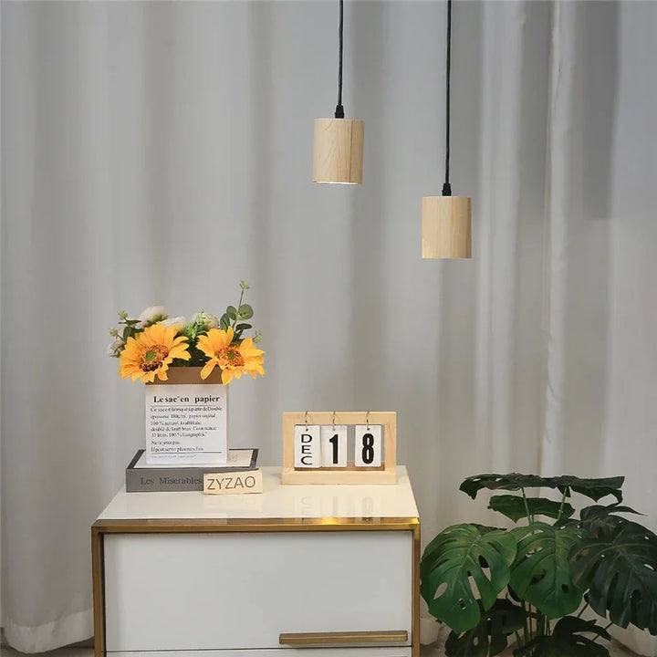 Moderne Holz-Pendelleuchte – Nordic Style Massivholzlampe für Wohnzimmer, Schlafzimmer, Bar und Restaurant, E27 Lampenfassung