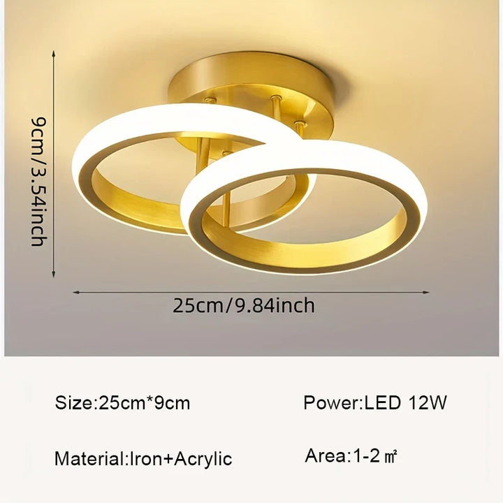 Moderne Nordische Deckenleuchte – Einfache & Elegante LED-Leuchte für Schlafzimmer, Flur, Veranda und Balkon – 1 Lichtquelle, Berührung Ein/Aus-Schalter, Gold-Finish