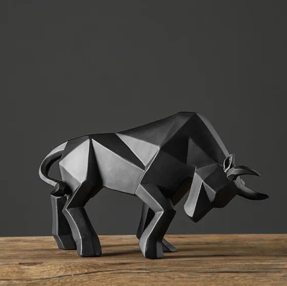 Moderne geometrische Stierstatue, Ornament, Café, Stierskulpturen, Tierfiguren, abstrakte Hotel-Hausschmuck