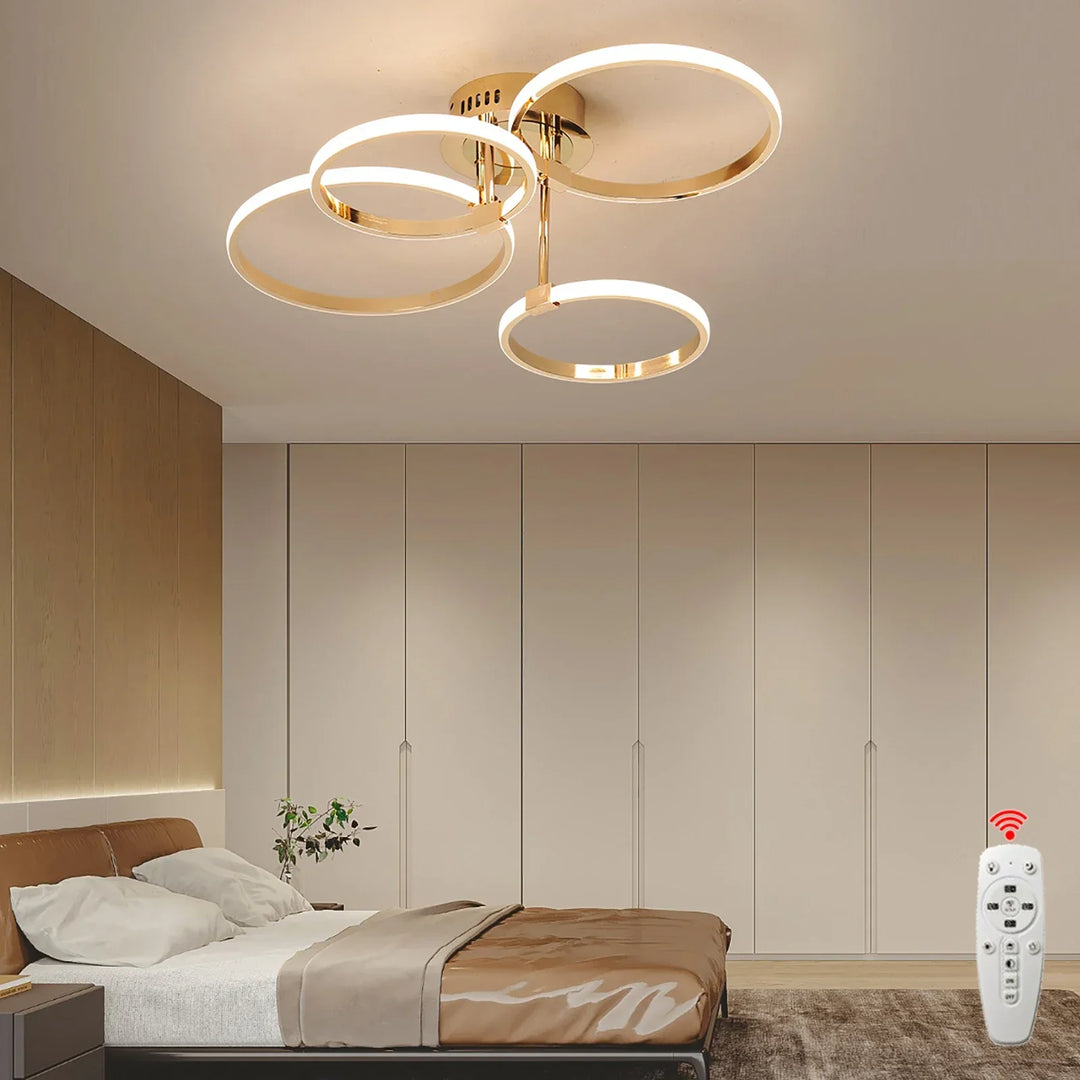 Moderner LED-Deckenleuchter – Dimmbares Licht mit Fernbedienung & App-Steuerung, Gold/Chrom/Schwarz Finish, für Wohnzimmer & Schlafzimmer