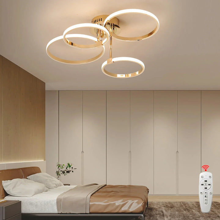 Moderner LED-Deckenleuchter – Dimmbares Licht mit Fernbedienung & App-Steuerung, Gold/Chrom/Schwarz Finish, für Wohnzimmer & Schlafzimmer