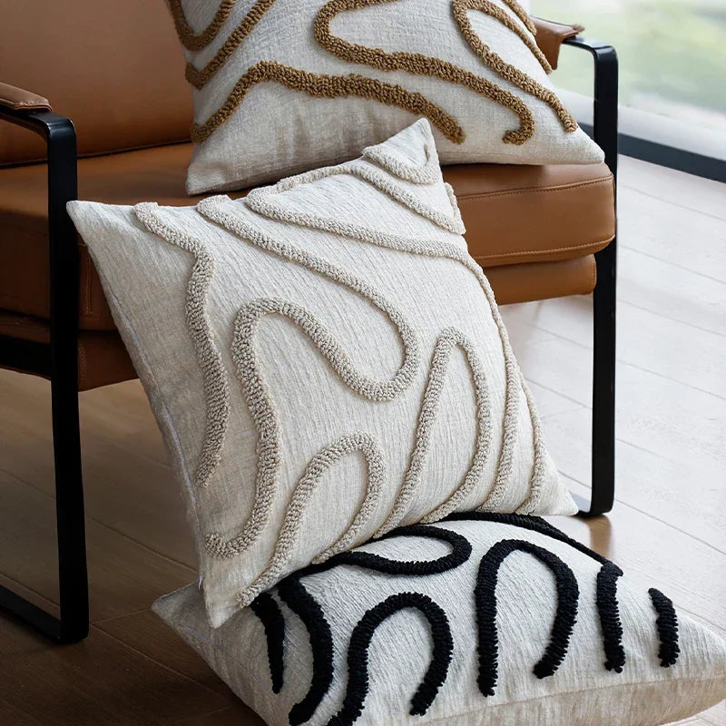 Boho Chenille Kissen mit weichen geometrischen Linien für Sofa und Wohnzimmer