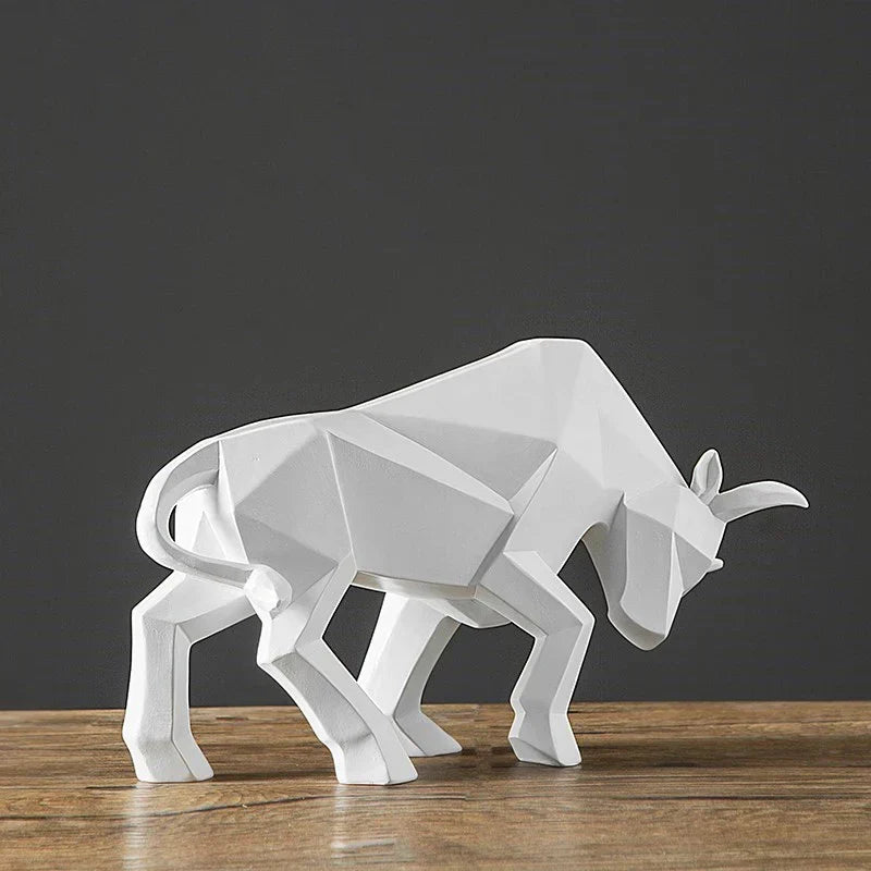 Moderne geometrische Stierstatue, Ornament, Café, Stierskulpturen, Tierfiguren, abstrakte Hotel-Hausschmuck