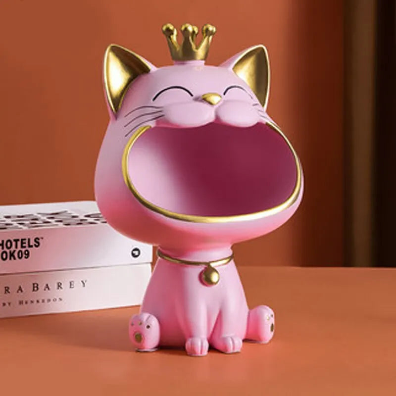 Fortune Crown Big Mouth Cat Eingang Schlüsselhalter Dekoratives Ornament, Leichte Luxus Einweihungsgeschenk Skulptur