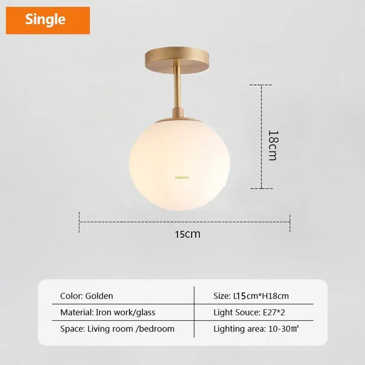Moderne Nordische LED-Deckenleuchte – Goldene Eisen- und Glaslampe für Flur, Gang, Garderobe, Balkon und Schlafzimmer