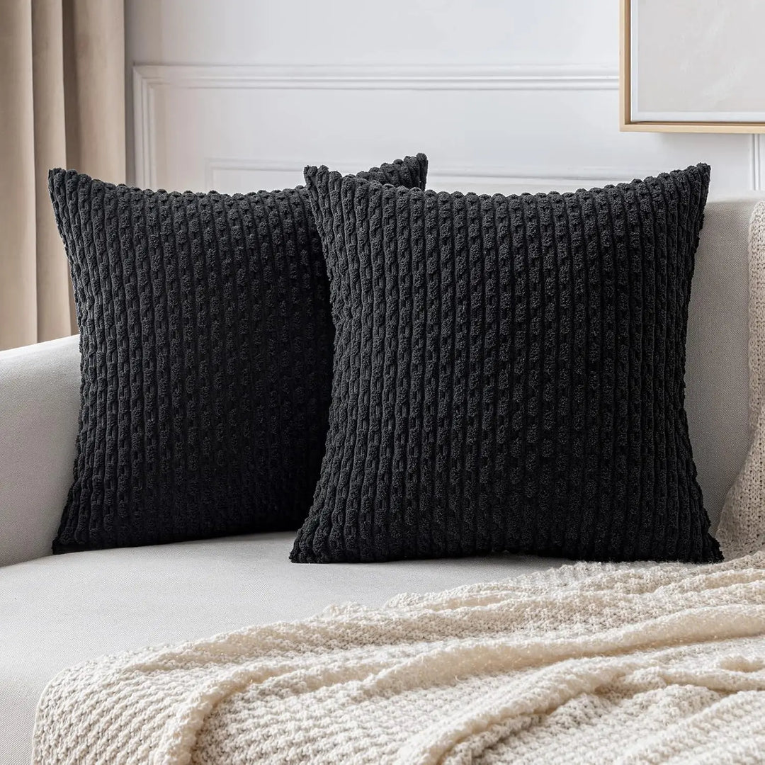 Weiches geripptes Samt Dekokissen mit Streifen im Boho-Stil für Sofa und Bett
