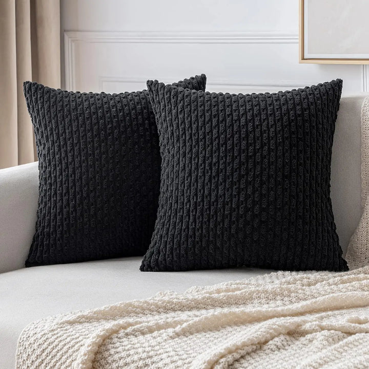 Weiches geripptes Samt Dekokissen mit Streifen im Boho-Stil für Sofa und Bett