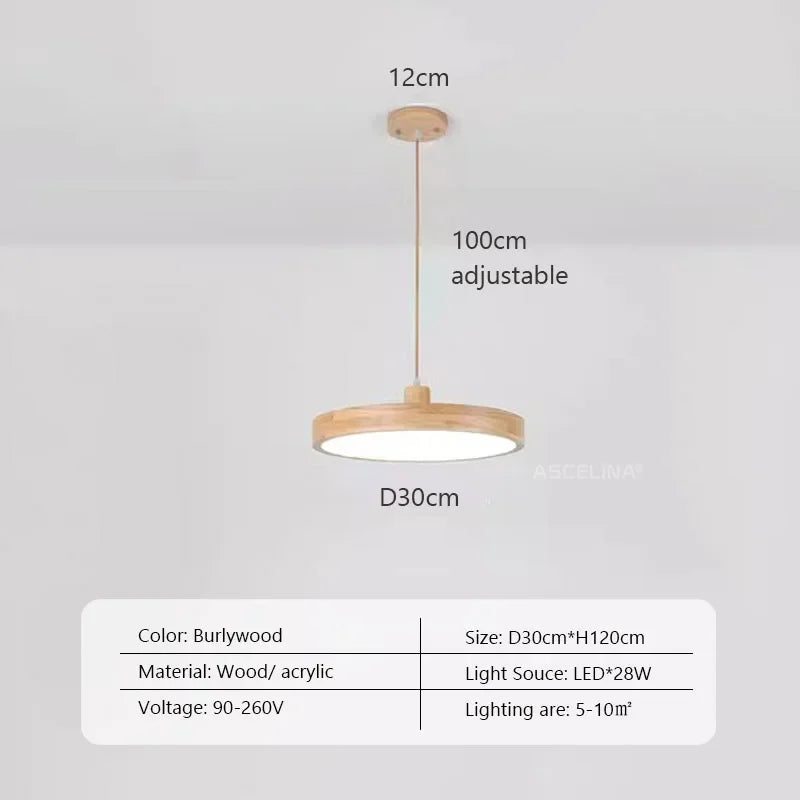 Moderne nordische LED-Hängelampe – Holz-Hängelampe mit 3 Farboptionen für Esszimmer, Schlafzimmer und Café