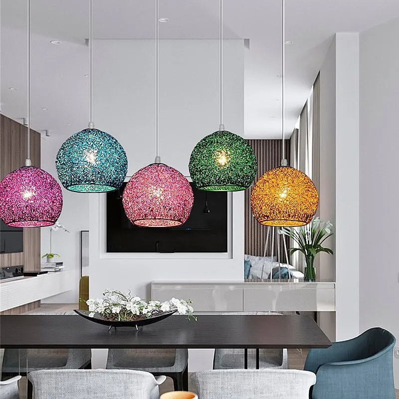 Moderne Bunte Runde Pendelleuchte – E27 LED Hängeleuchte für Schlafzimmer, Wohnzimmer, Café und Restaurant