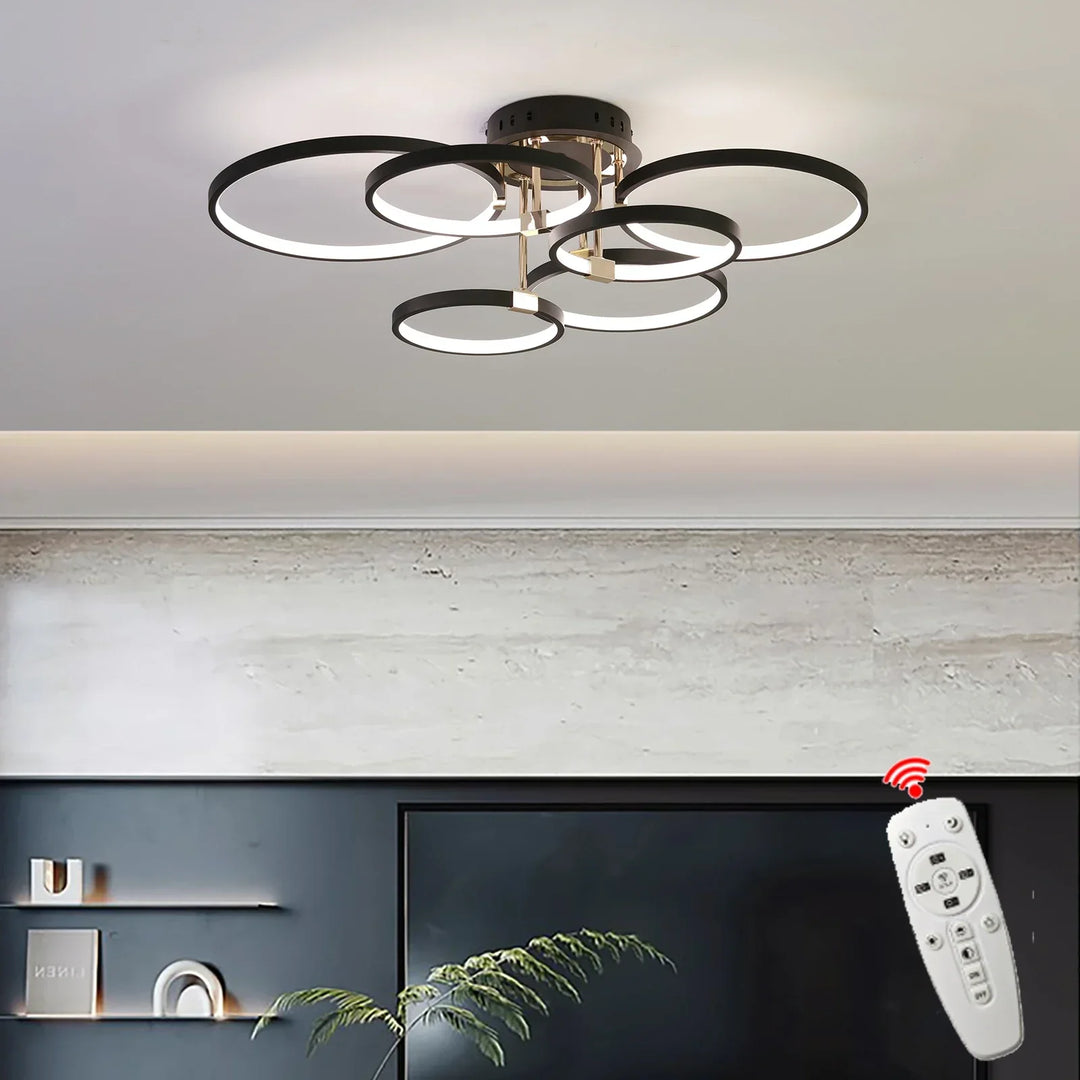 Moderne dimmbare LED-Deckenleuchte – 4/6-Ring-Kronleuchter mit Fernbedienung, einstellbare Farbtemperatur für Wohnzimmer, Schlafzimmer und Esszimmer