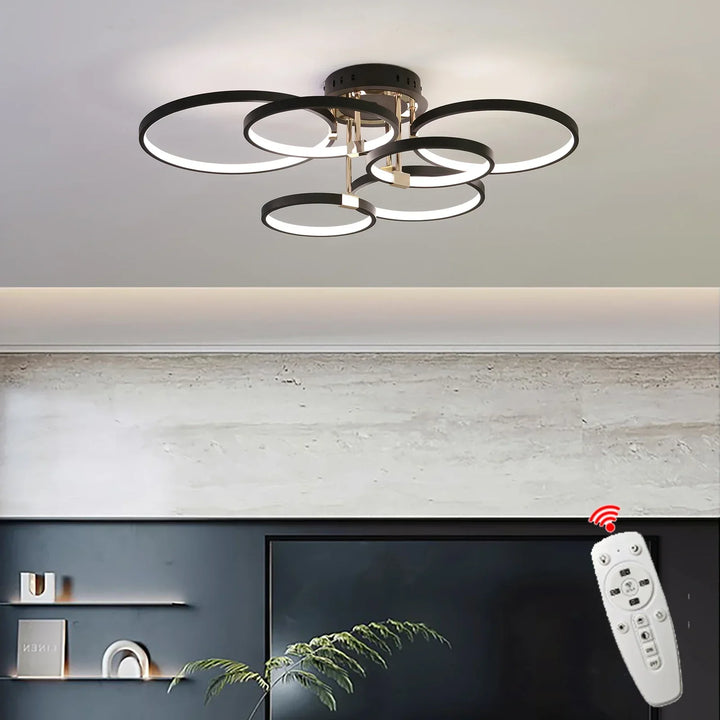 Moderne dimmbare LED-Deckenleuchte – 4/6-Ring-Kronleuchter mit Fernbedienung, einstellbare Farbtemperatur für Wohnzimmer, Schlafzimmer und Esszimmer