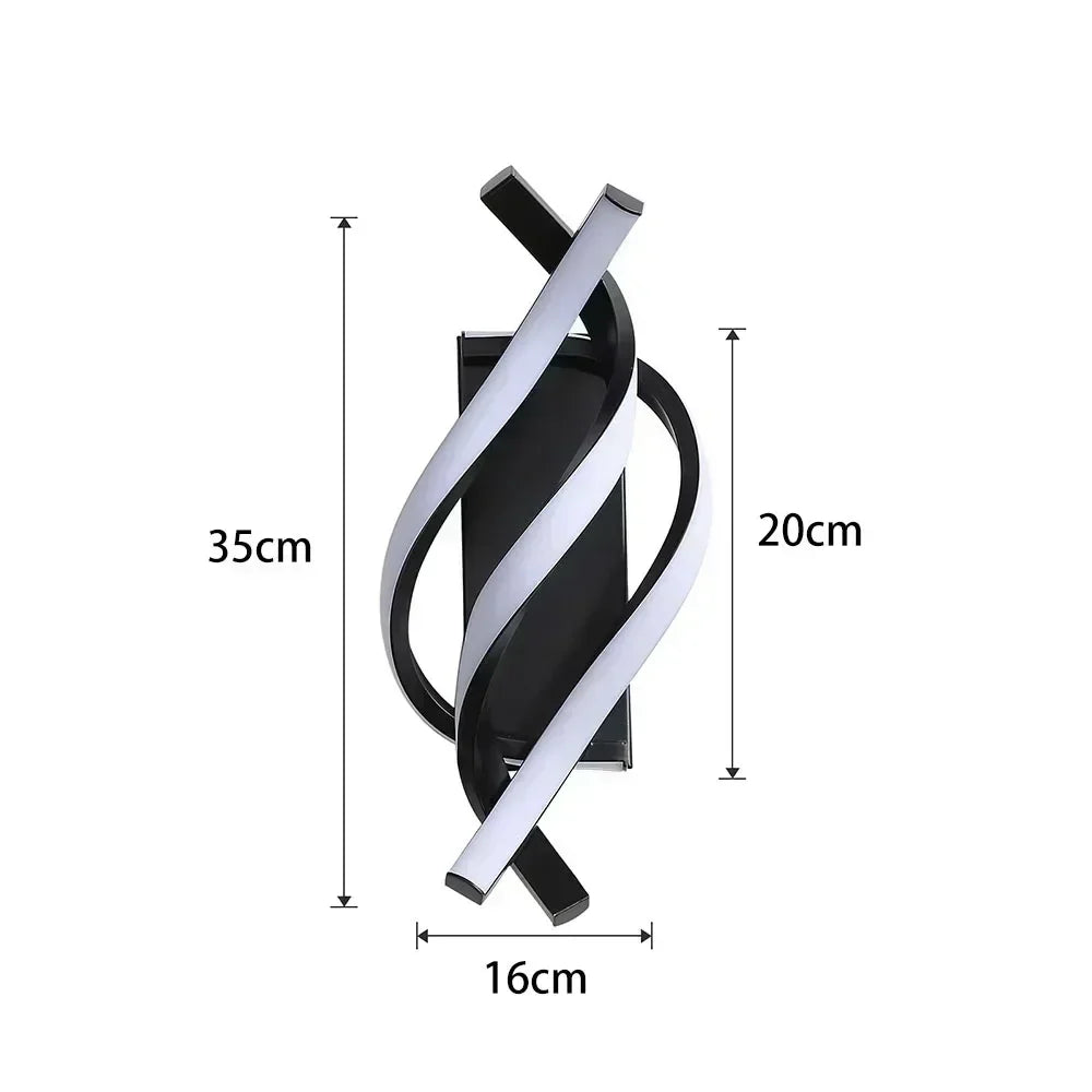 Moderne LED-Wandleuchte – Gekrümmtes Spiraldesign, Up & Down Wandleuchte für Wohnzimmer, Schlafzimmer, Küche und Badezimmer, Schwarz, Gold & Weiß