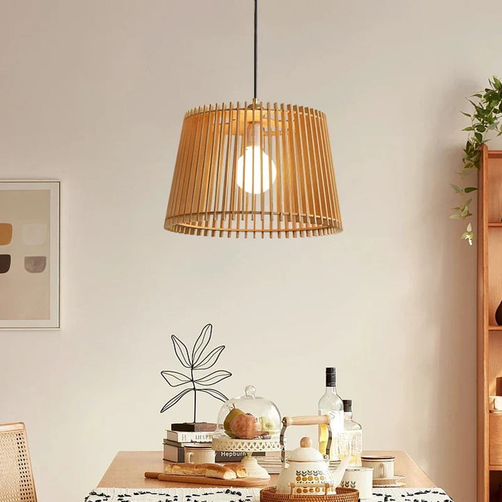 Moderne japanische Vogelkäfig Pendelleuchte – Holz Eimer Kronleuchter für Wohnzimmer, Schlafzimmer und Bar Dekor