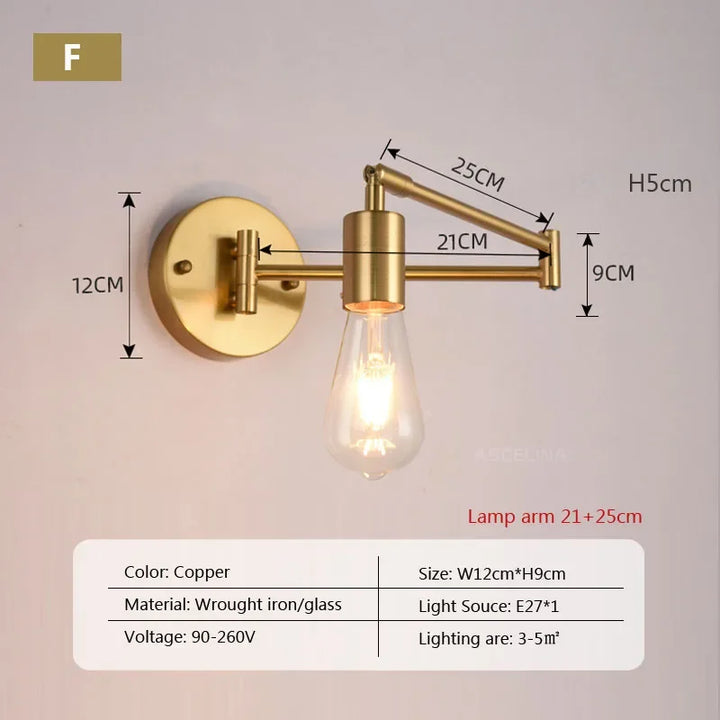 Nordic LED Glas Wandlampe – Schwenkarm Teleskop Klapp Leseleuchte für Schlafzimmer, Wohnzimmer und Arbeitszimmer, verstellbares langes Stangendesign
