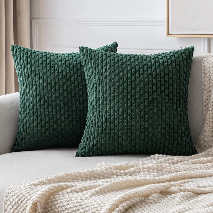 Weiches geripptes Samt Dekokissen mit Streifen im Boho-Stil für Sofa und Bett