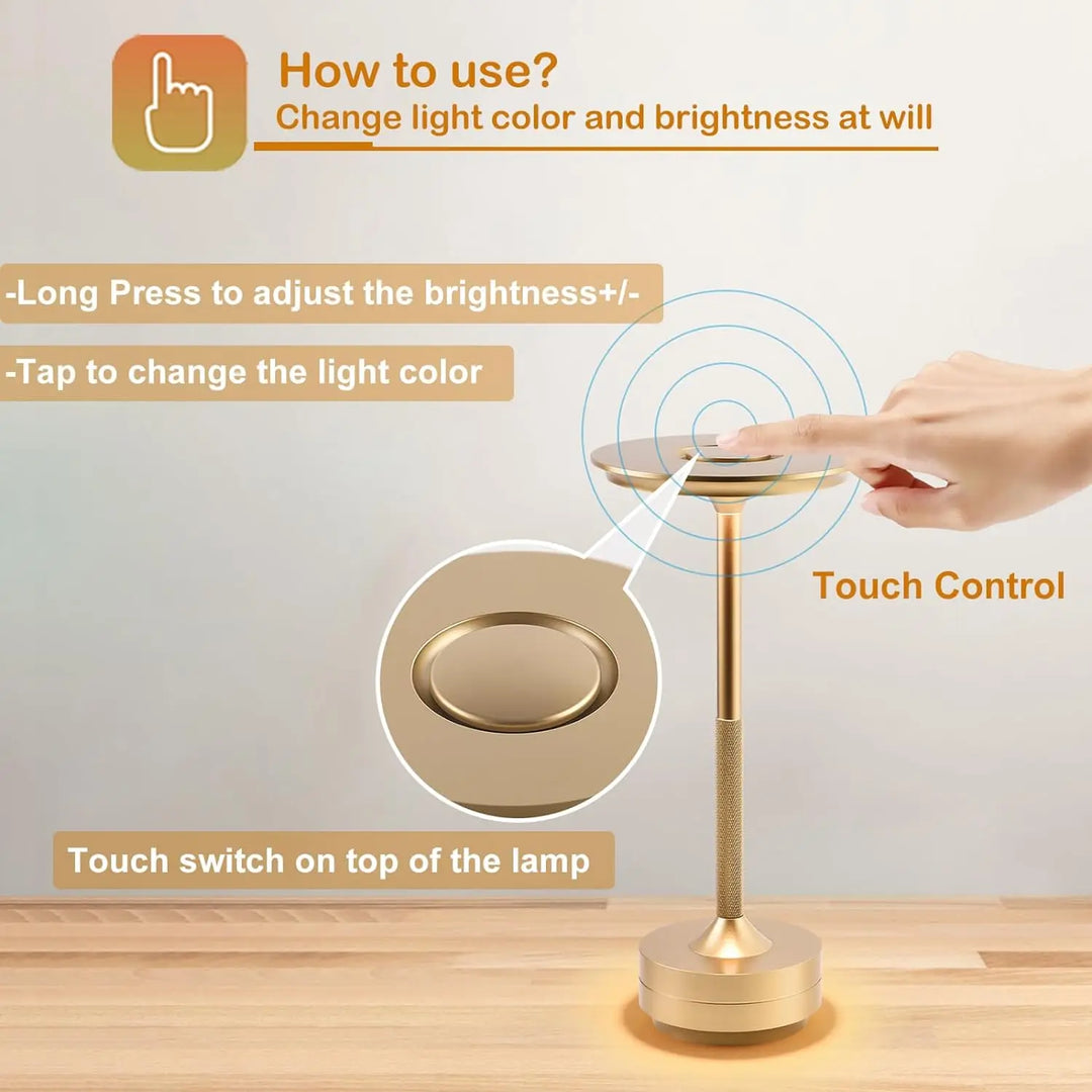 Klassische Touch-Sensor-LED-Tischlampe | Wiederaufladbare kabellose Schreibtischlampe mit 3 Farbtemperaturen einstellbar