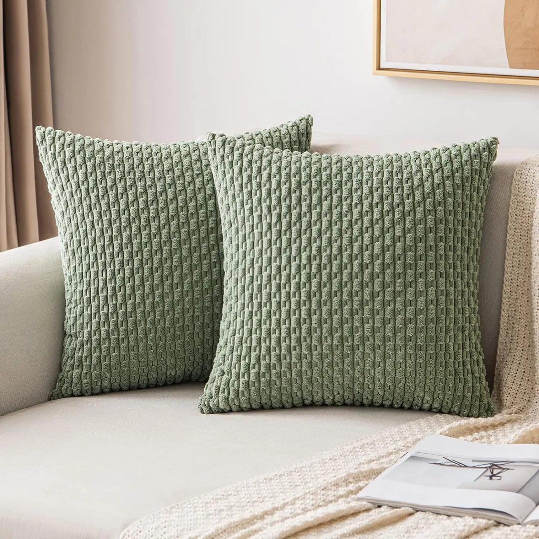 Weiches geripptes Samt Dekokissen mit Streifen im Boho-Stil für Sofa und Bett