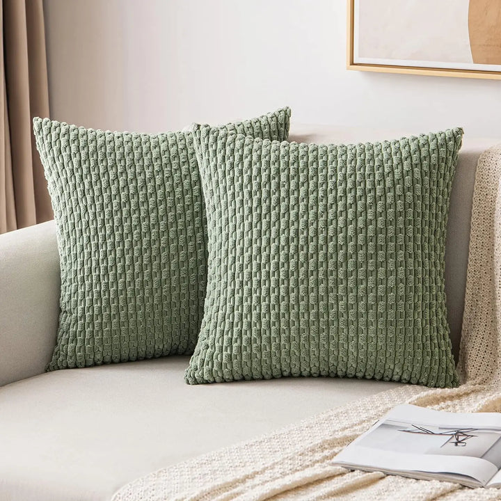 Weiches geripptes Samt Dekokissen mit Streifen im Boho-Stil für Sofa und Bett